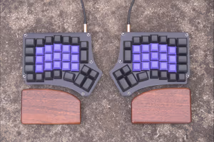 A top-down view of a custom mechanical keyboard
